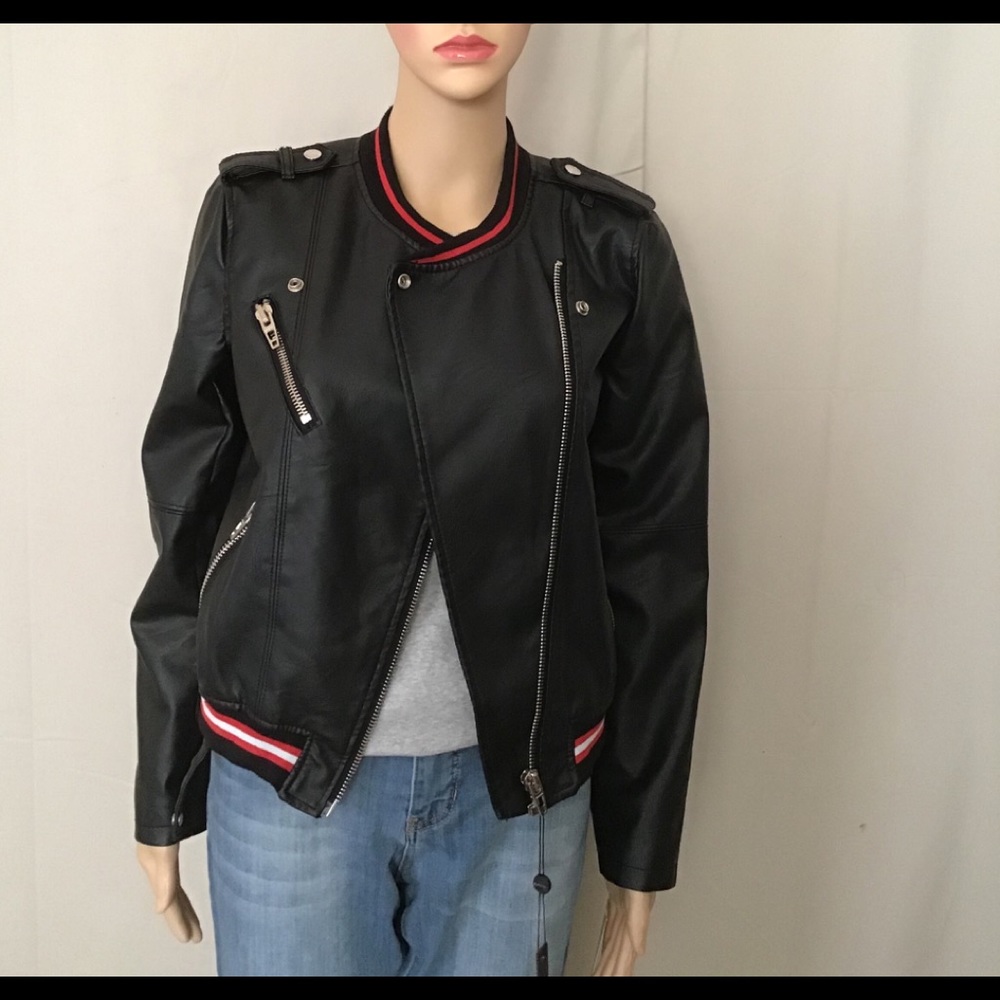 Faux Leather Motorcycle / Baseball Jacket NWT - Picture 2 of 6